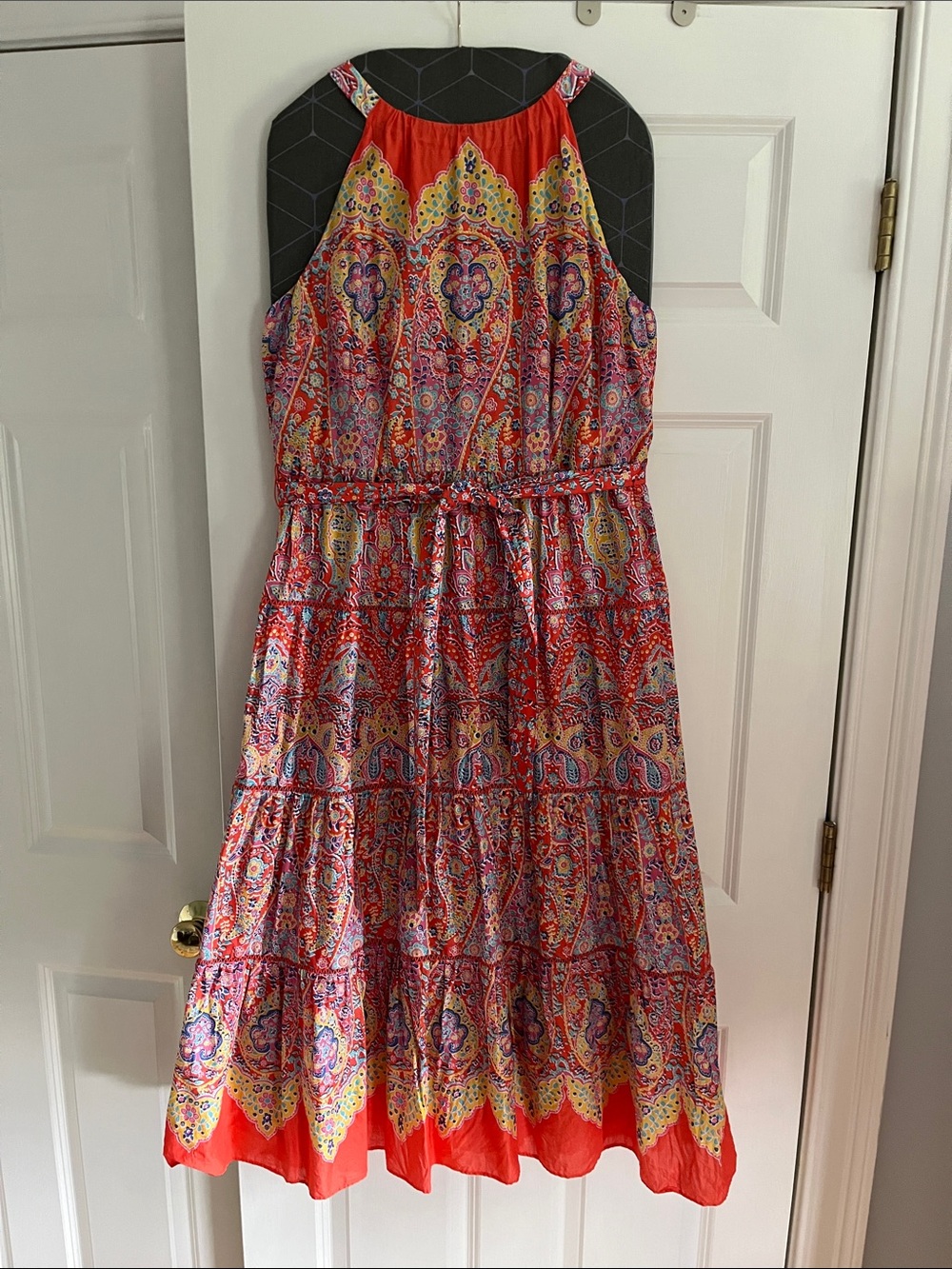 Talbots Orange Paisley Halter Maxi Dress